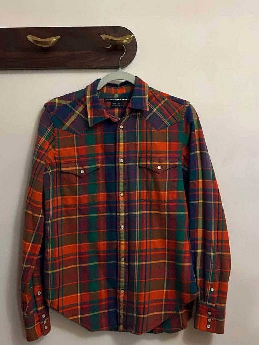 Plaid Button-Up Shirt in Orange & Green